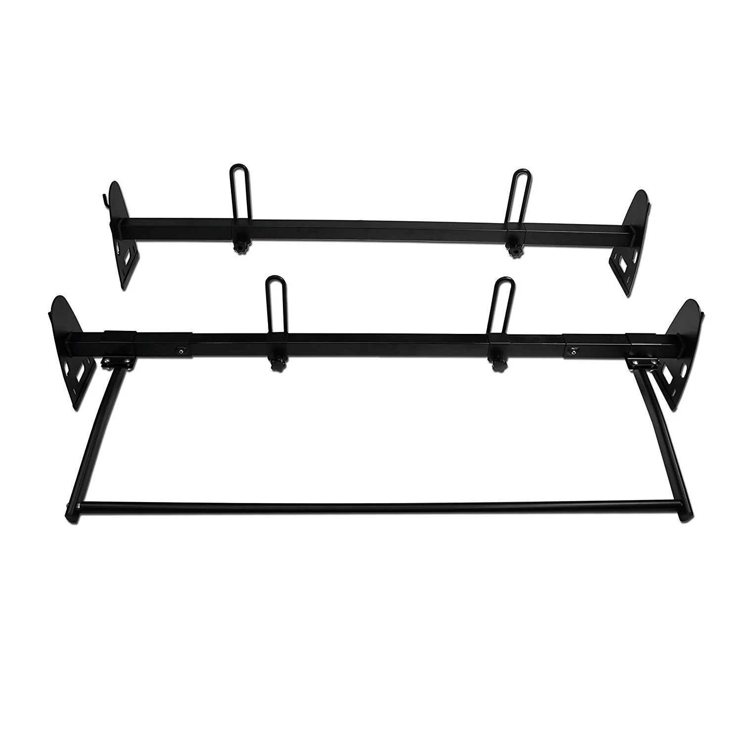 AA-Racks Steel Fullsize Van Two Bar Ladder Roof Rack With Rear Cargo Roller - Black (RX27-BLK)