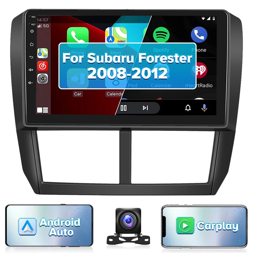 Podofo 2+64G Android 13 for Subaru Forester 2008-2012 Wireless Carplay Android Auto 9'' Touchscreen Car Stereo Radio WIFI GPS FM Bluetooth Hifi, AHD Backup Camera