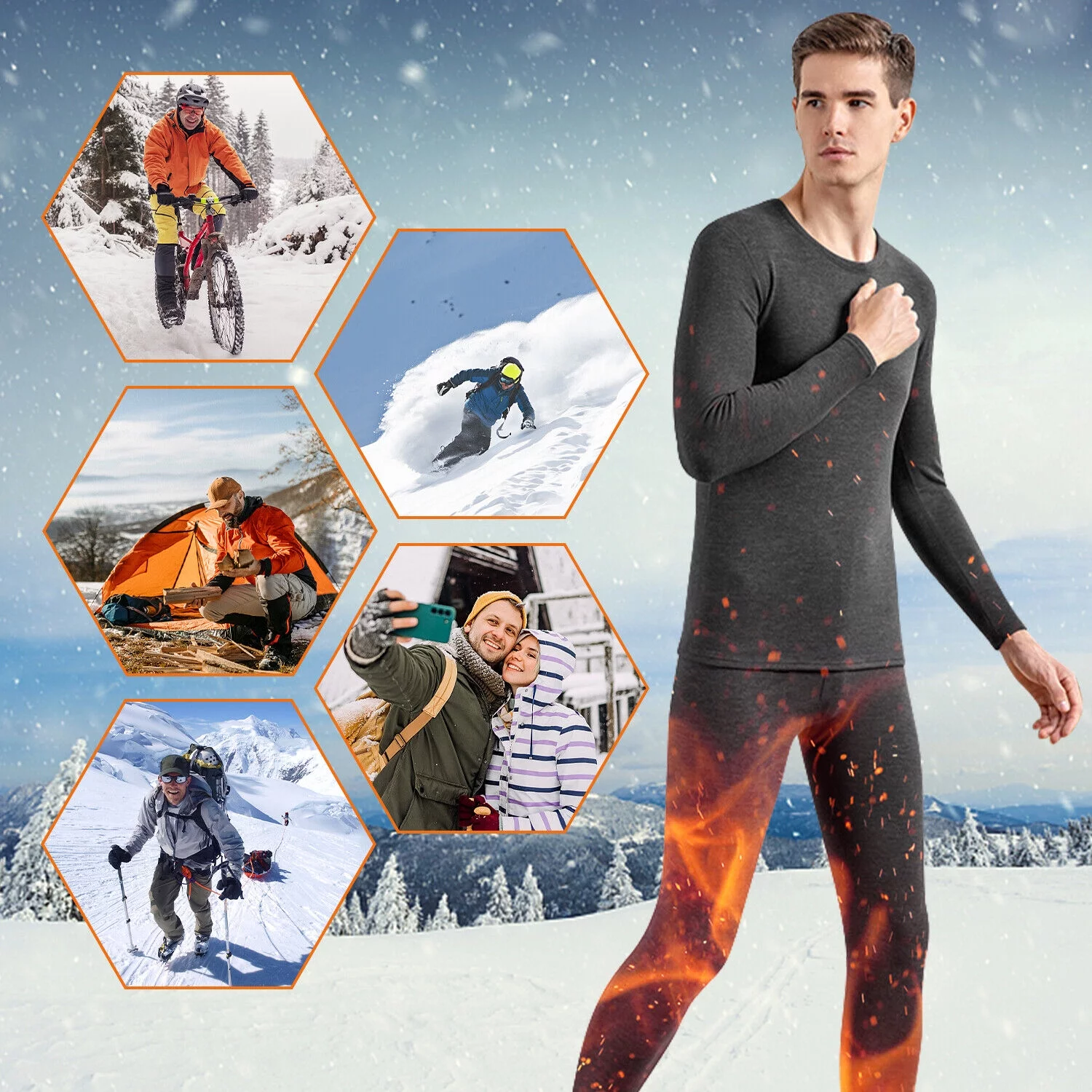 Mens Fleece Lined Thermal Long Johns Top Bottom Underwear Set Winter Pants Shirt