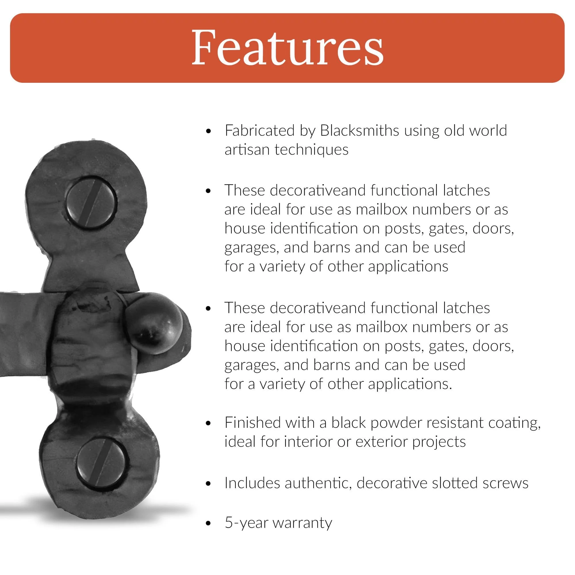 2 inch Decorative Bar Flip Latch- Black - Small Latch - Gate Hardware Wrought Iron Decorative Hardware Hook Latch Attic Door Latch - The Jamestown Series by Borderland Rustic Hardware