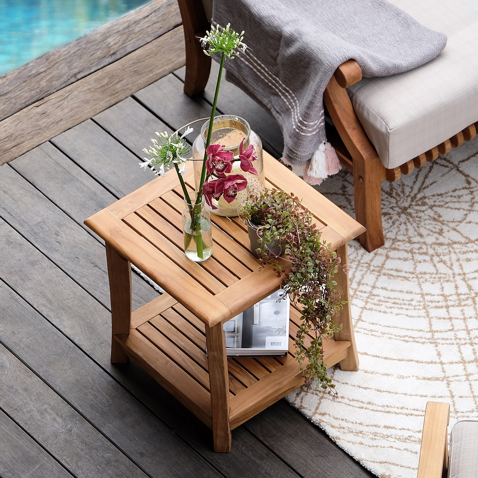 Mosko Teak Patio Side Table with Shelf
