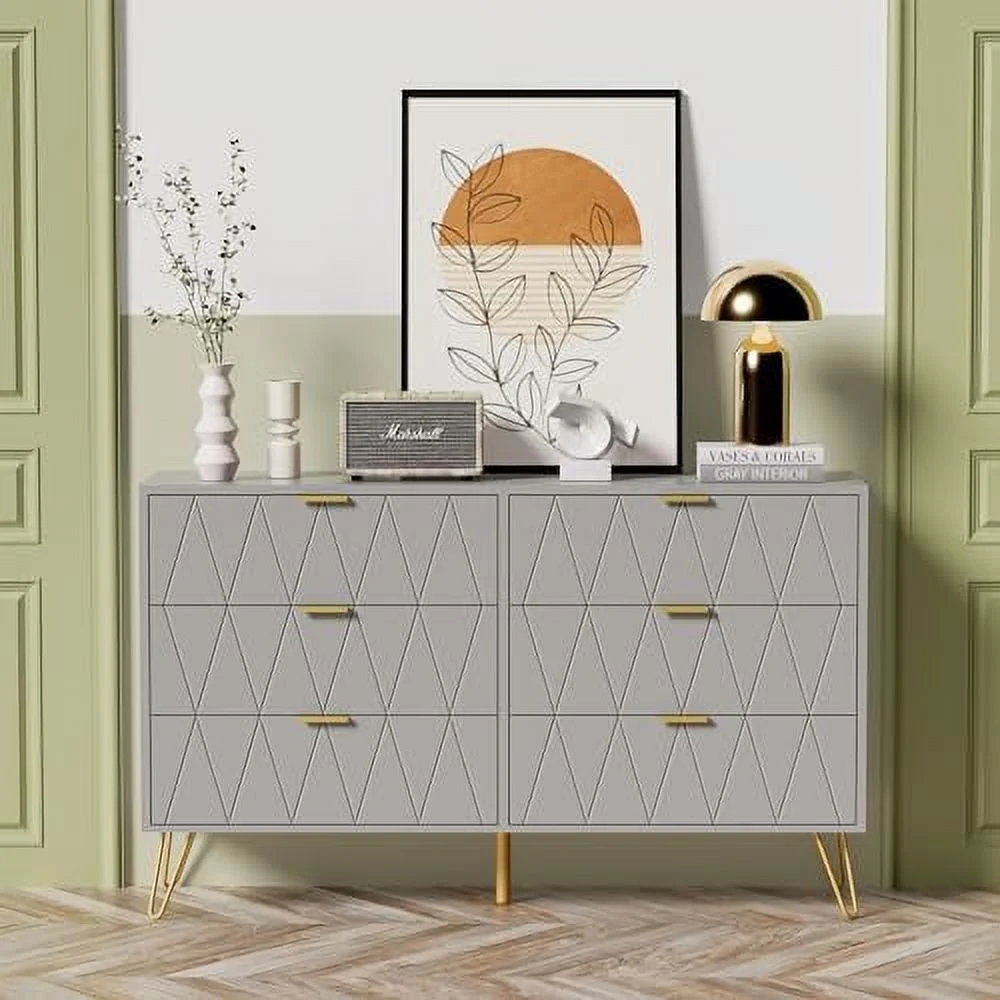 HOOMHIBIU New 4 Drawer Dresser Chest of Drawers Wooden Dresser with 4 Metal Legs Tall Dresser with Anti-Tipping Device Dresser Set for Bedroom Living Room Closet(Grey)