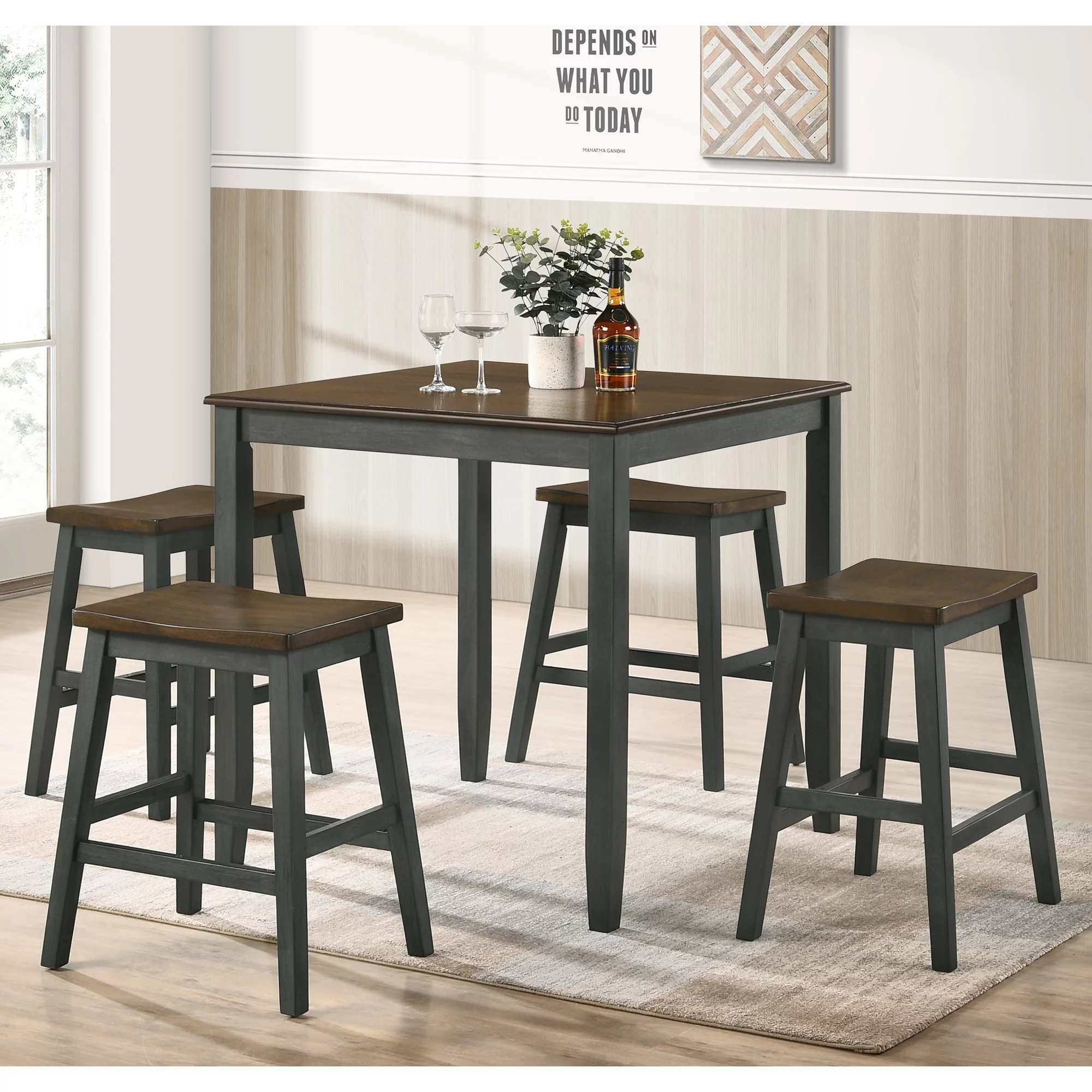 Furniture of America Popla Wood 5pc Counter Dining Set, Antique Gray
