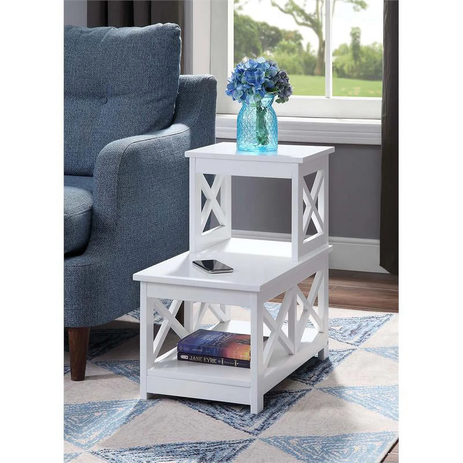 Pemberly Row Contemporary Wood Two-Step Accent End Table in White