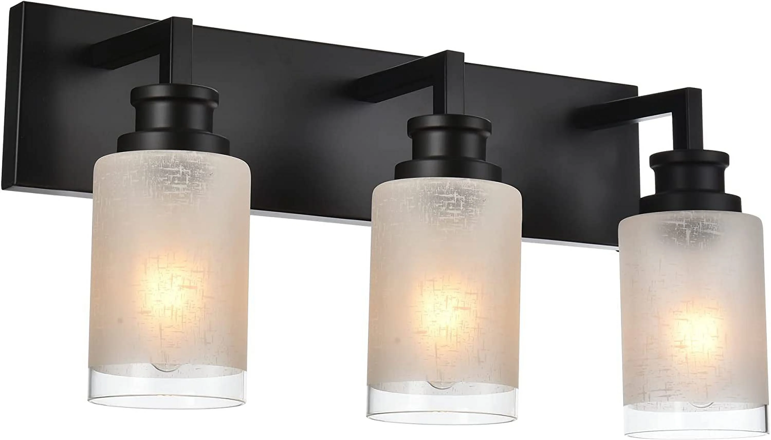 GOURE Matte Black Bathroom Vanity Light with White Linen Glass Shade, 3 Lights Farmhouse Vanity Lighting Fixtures Indoor Wall Sconce Lighting for Bath Bedroom Hallway