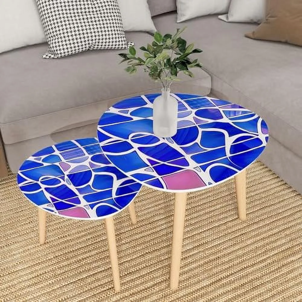 RSJIWOGZ Small Coffee Nesting  Abstract Stained Glass Mosaic  Violet Triangle End  Center   Modern   Room Bedroom Balcony