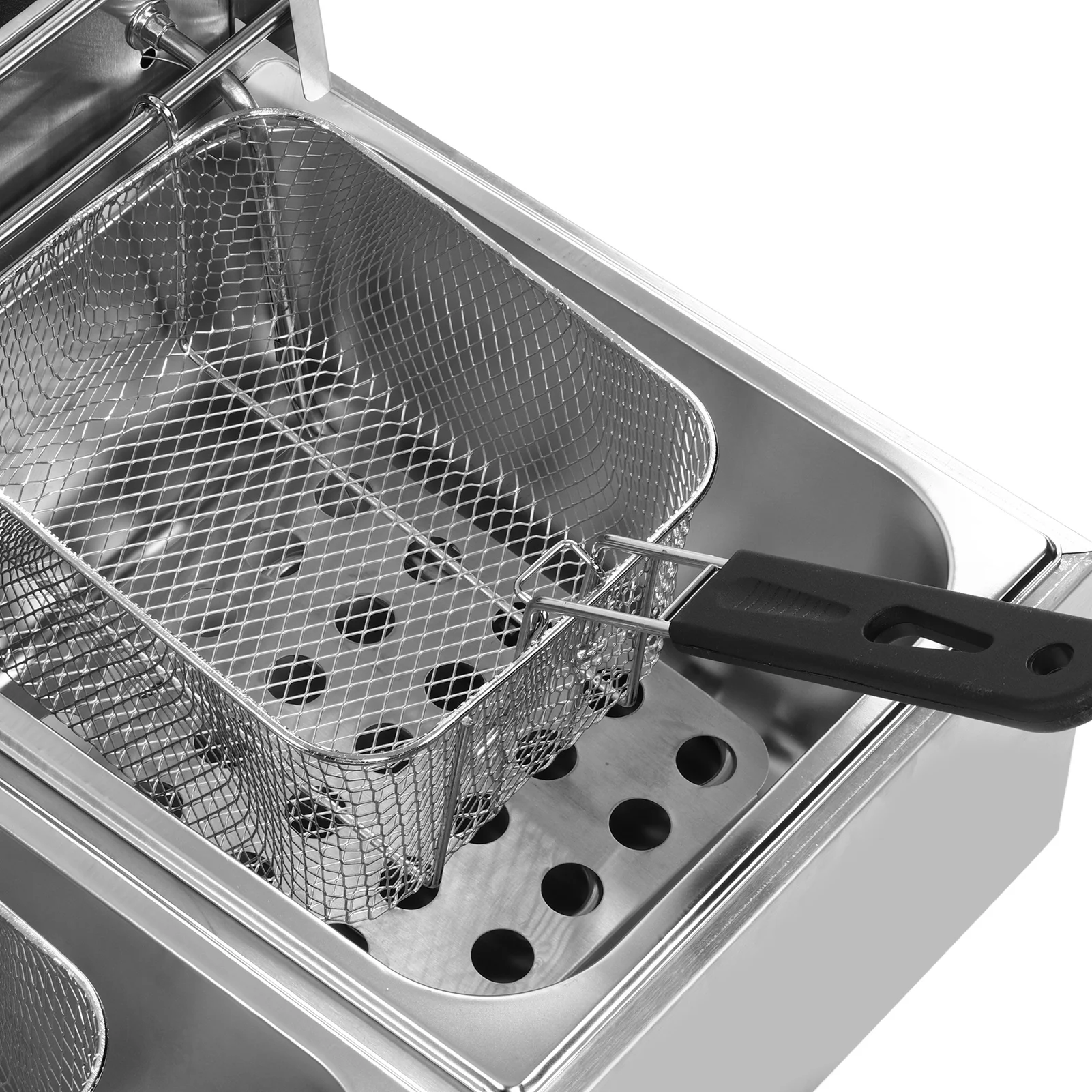 Electric Deep Fryer Double Cylinder Double Basket Stainless Steel Countertop Fryer Adjustable Temperature US Plug 110V 2500+2500W