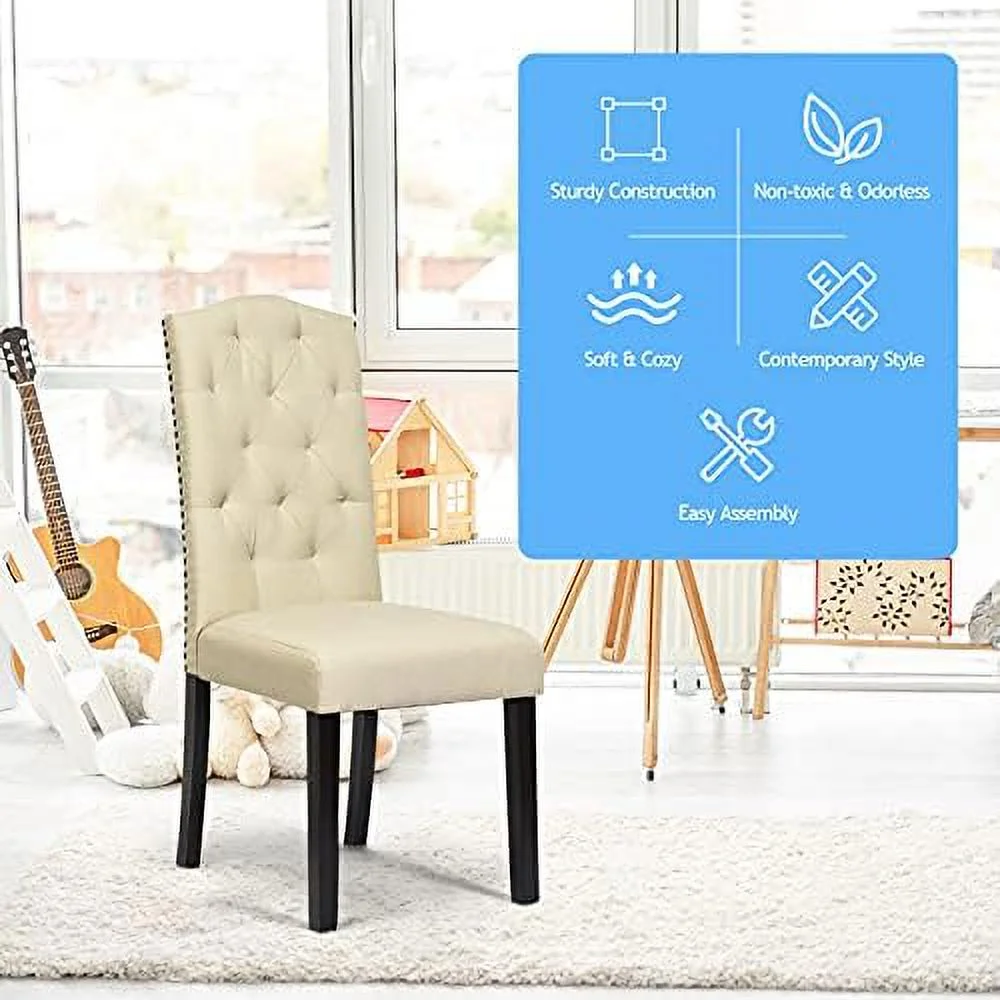 TJUNBOLIFE Fabric Dining Chairs - Classic High Back Kitchen Living Room Chiars with Solid Rubber Wood Legs  Upholstered Padded Chair    Grey