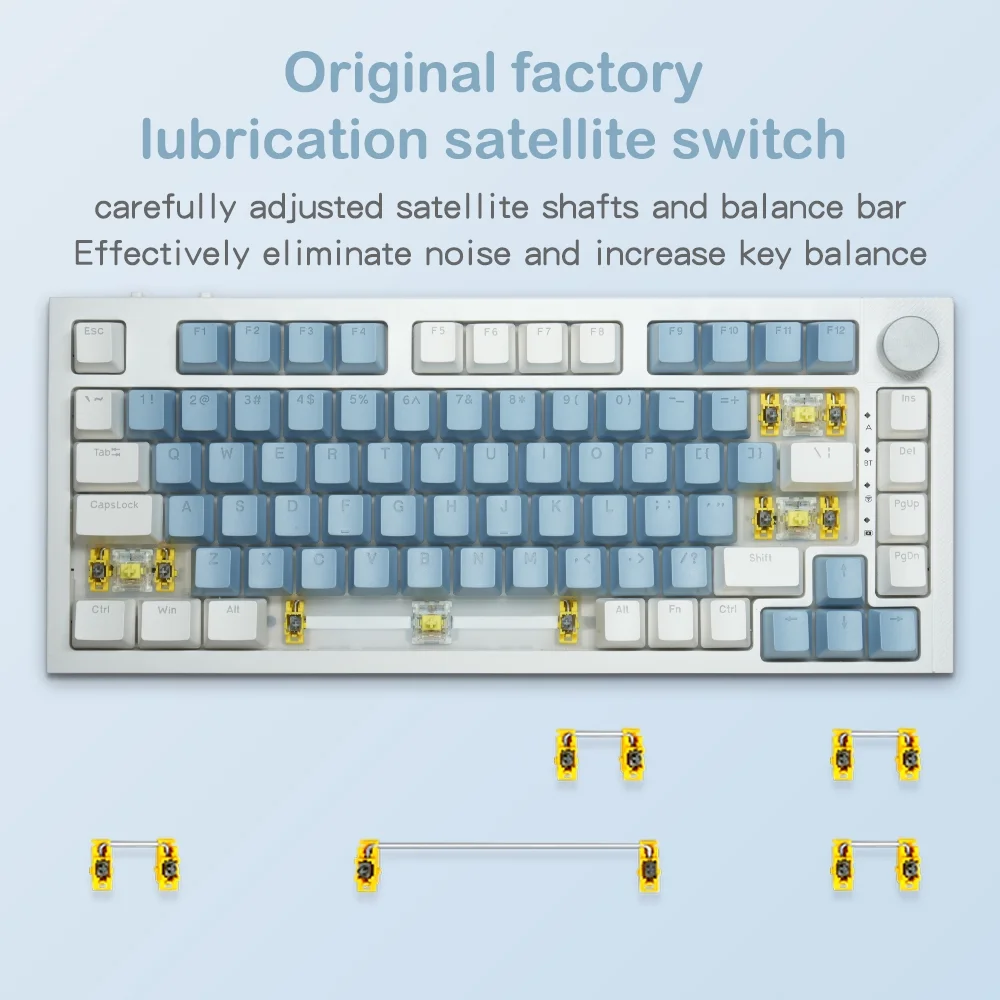 RECCAZR KW75S Wireless Mechanical Keyboard, GASKET Hot-swappable Gaming Keyboard, Bluetooth/2.4GHz/USB-C, 81Keys, RGB Backlit (White Blue, Gateron G-pro Yellow Switch)