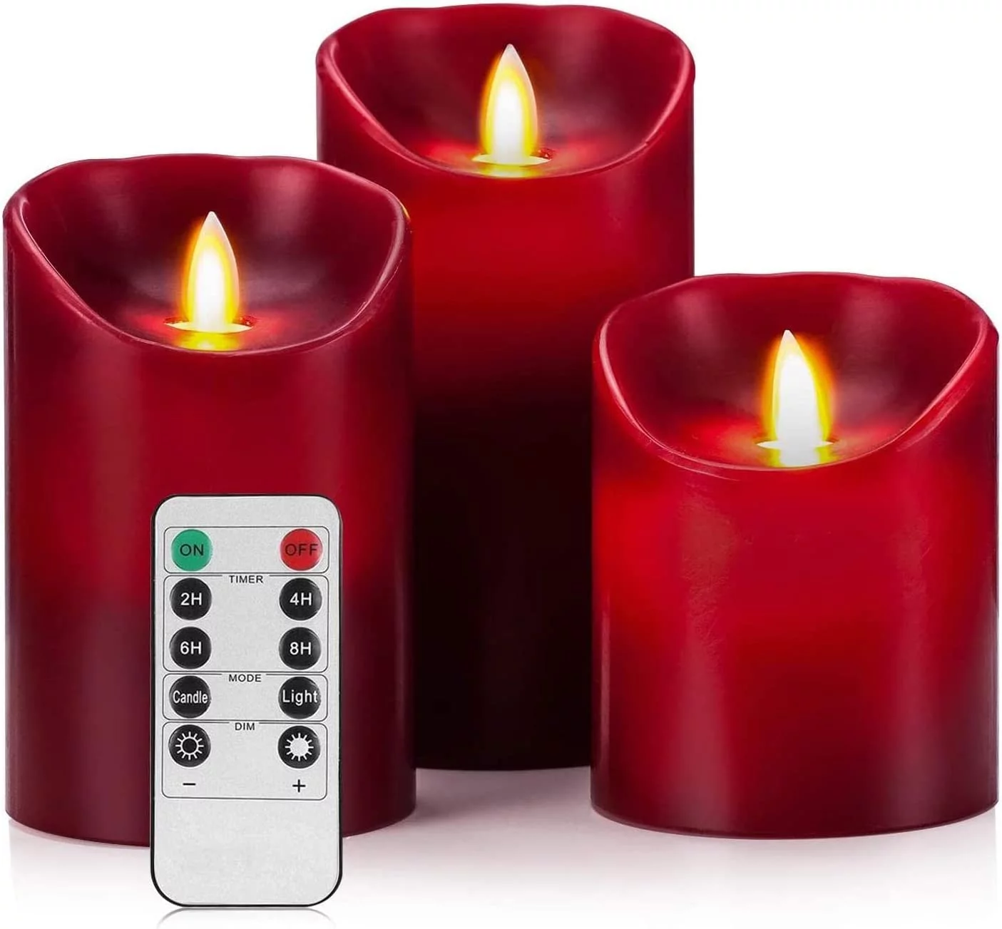 OSHINE 3 Pack Red Flameless Candles LED Battery Pillar Candles Moving Wick Electric Candles Ivory Real Wax Flickering Flame with Remote Control for Valentine's Day,Christmas,Mother's Day,Holiday,Party