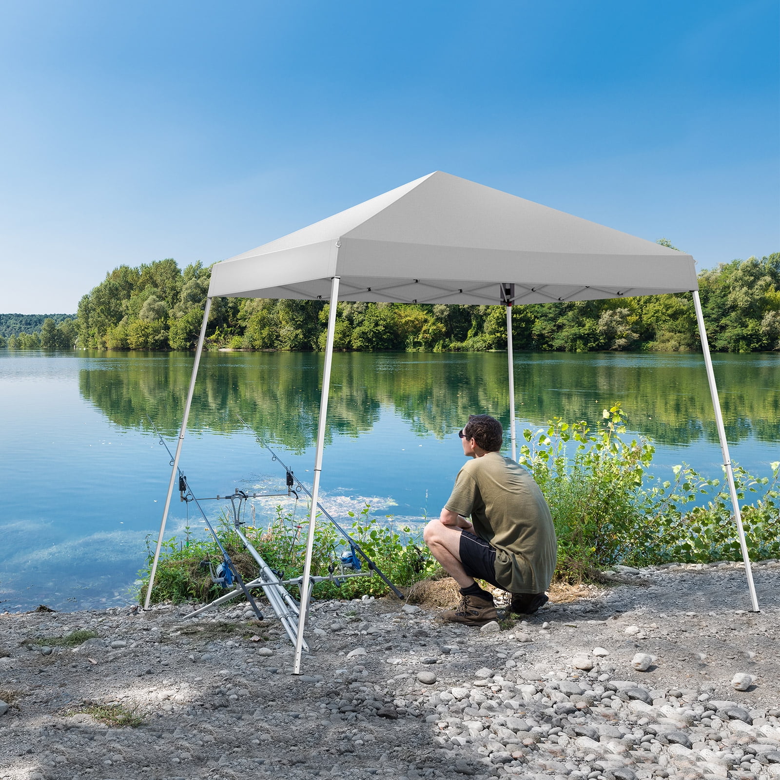 Slant Leg Pop-up Canopy Tent Easy One Person Setup Instant Outdoor Beach Canopy Folding Portable Sports Shelter(White)