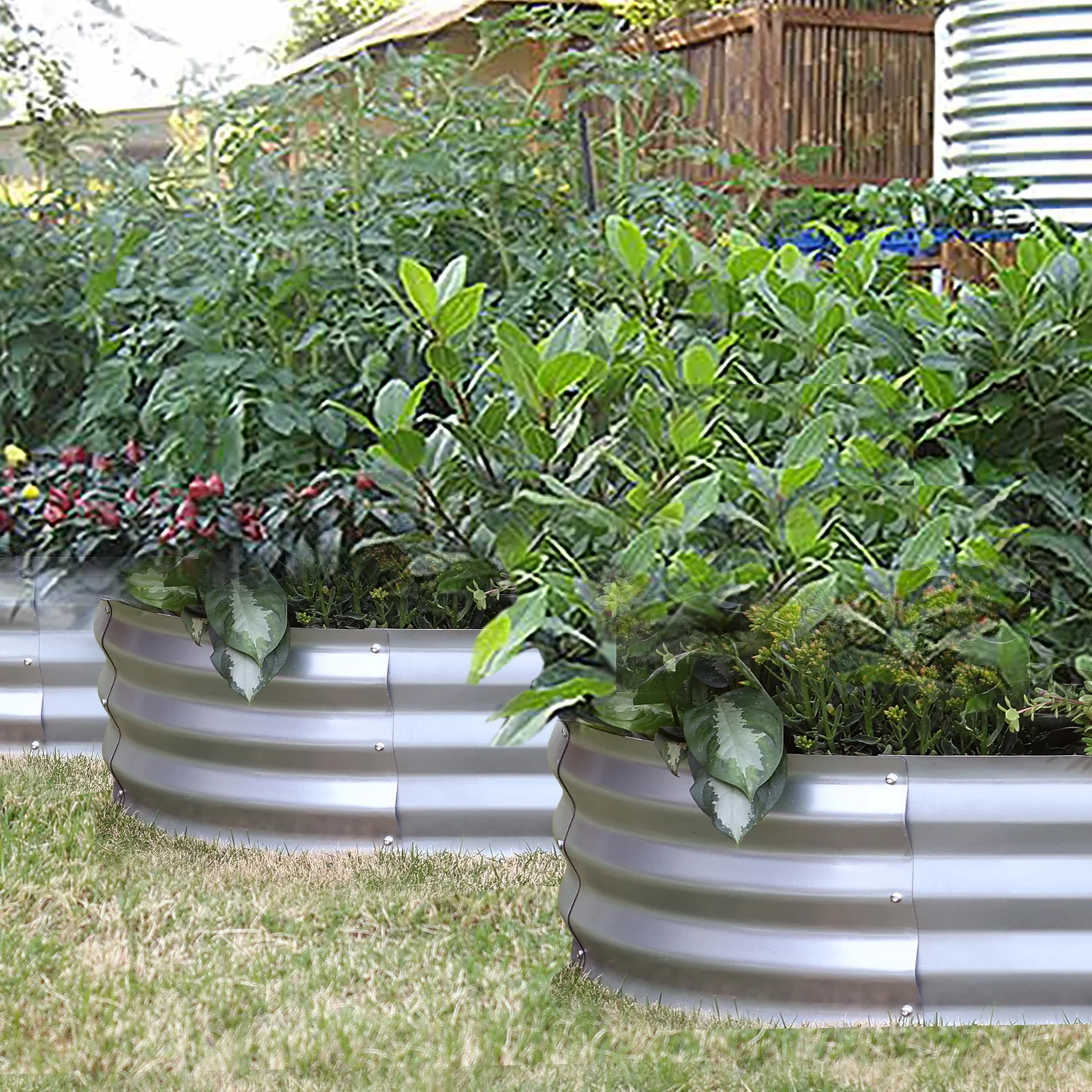 LuxenHome Silver 6ft x 3ft Oval Raised Galvanized Steel Garden Bed Planter