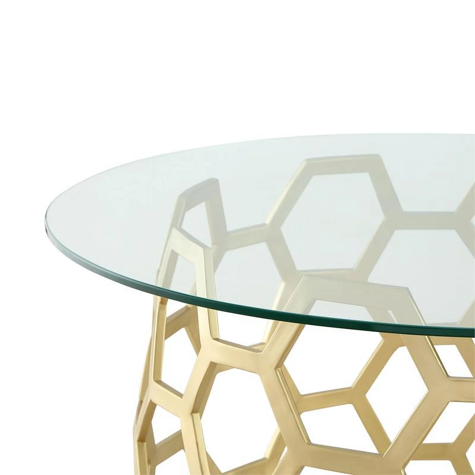 Bowery Hill Round Glass Top Coffee Table in Gold