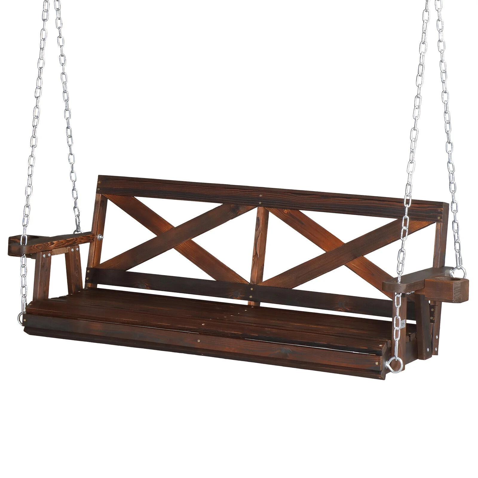 5Ft Porch Wooden Swing Chair Outdoor With Cup Holder 880 Lbs Patio Cottage Style