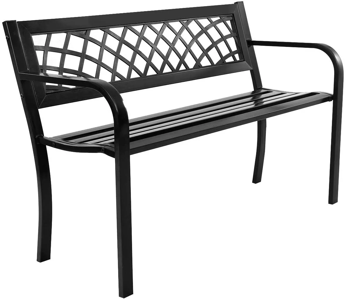 Patio Garden Bench Loveseats Park Yard Furniture Decor Cast Iron Frame Black (Black Steel W/PVC Mesh Pattern)