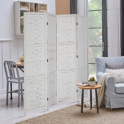 Bonnlo Wood Room Divider Privacy Screen, 5.9 Ft Tall Folding Partition Wall Divider, Indoor Freestanding Hinged Space Separator (Grey, 6 Panel)
