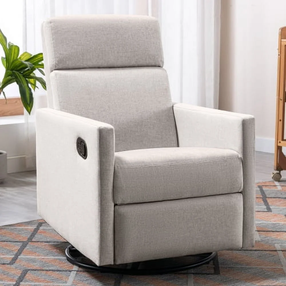ZJbiubiuHome Modern Upholstered Rocker Nursery Chair Plush Seating Glider Swivel Recliner Chair  Beige