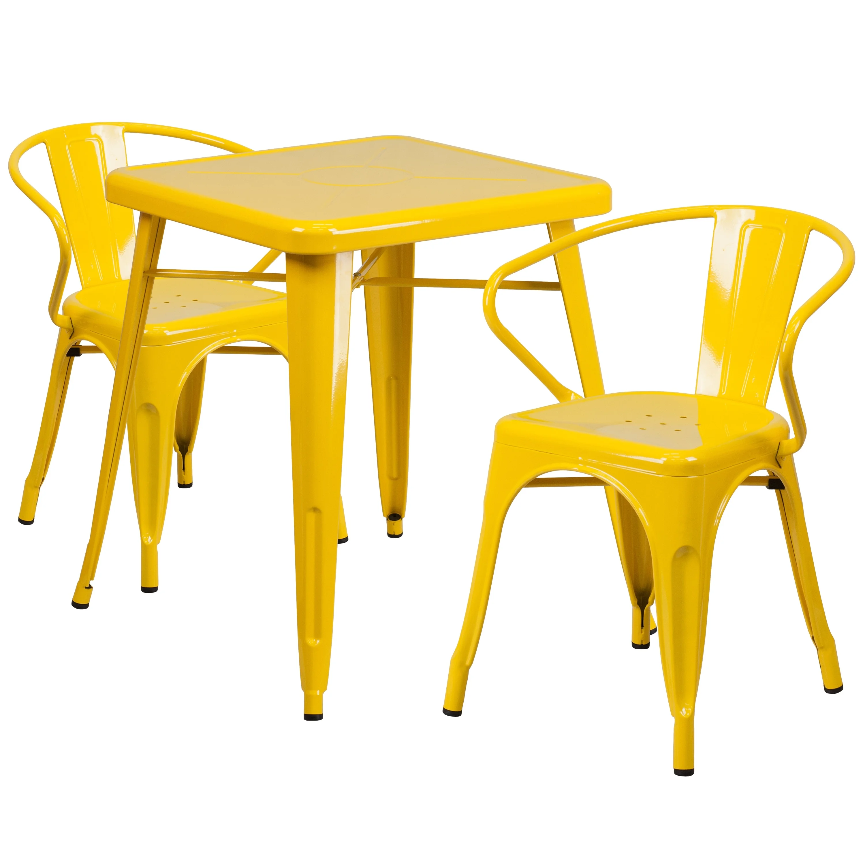 Flash Furniture 23.75-inch Square 3-piece Indoor/ Outdoor Dining Set with Armchairs Yellow