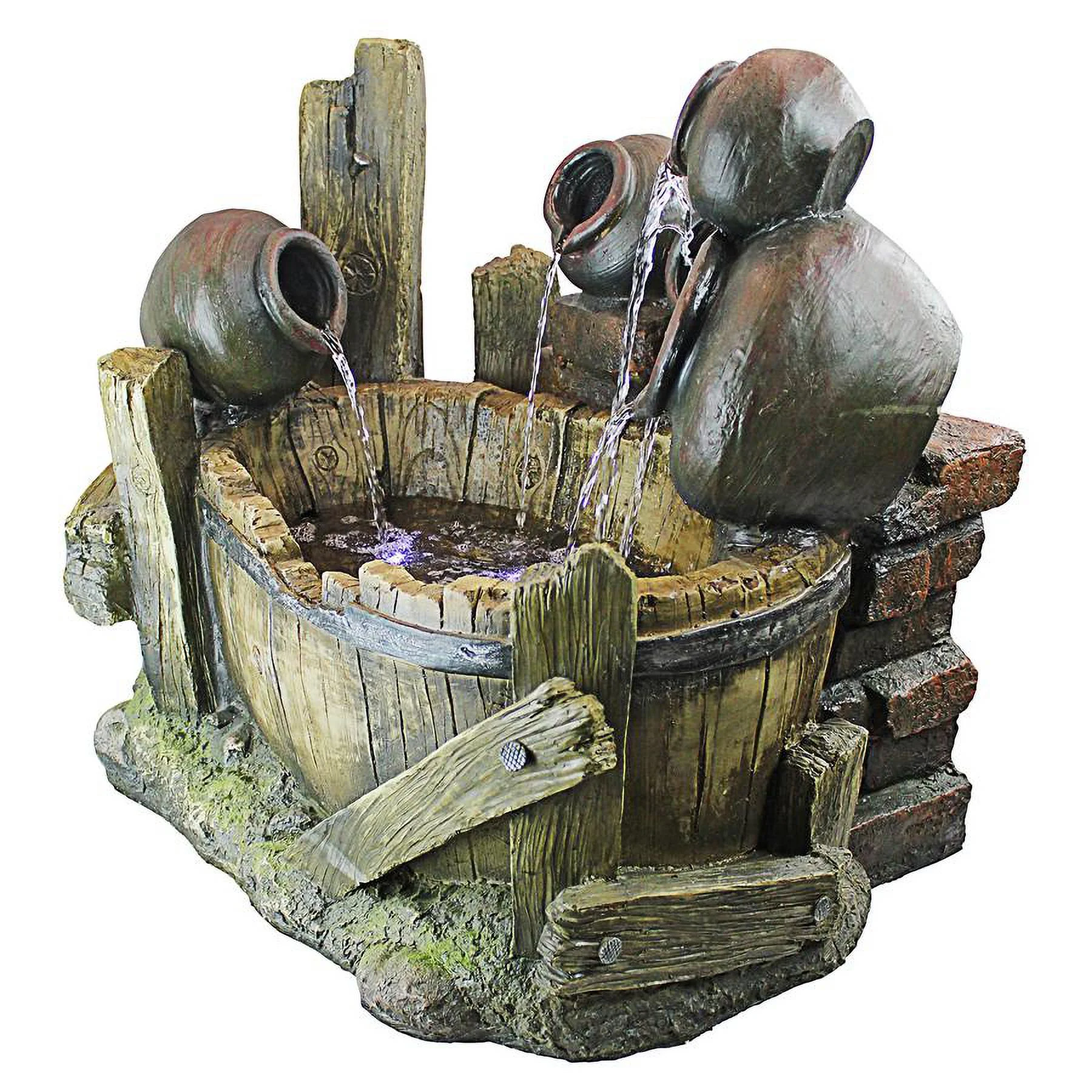 Design Toscano Urns and Barrel Cascading Waterfall Illuminated Garden Fountain