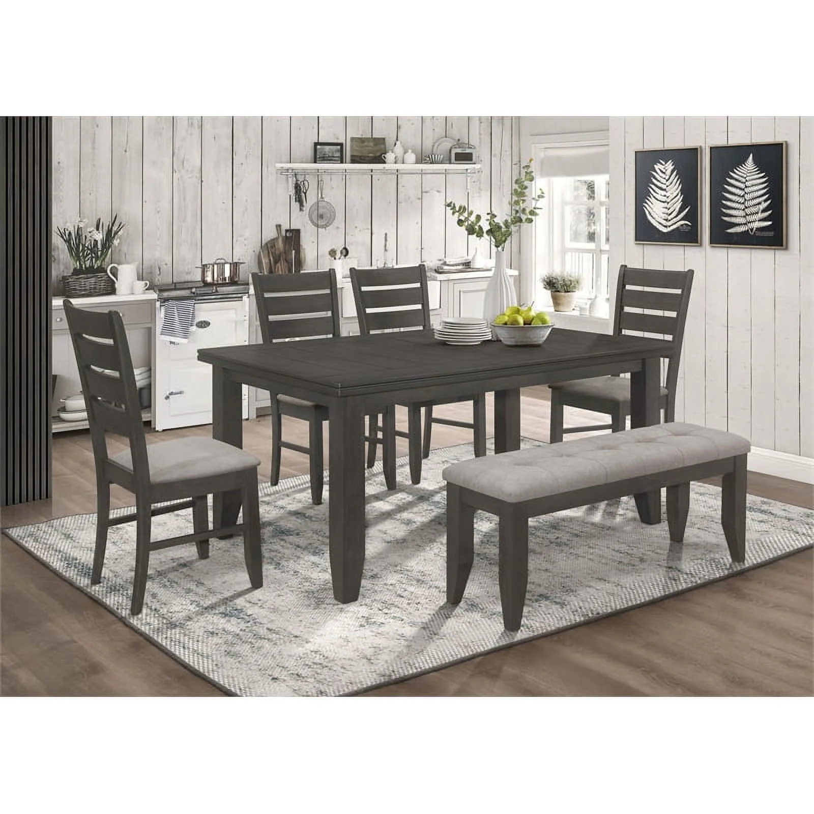 Pemberly Row Transitional Wood Rectangular Plank Top Dining Table Dark Gray