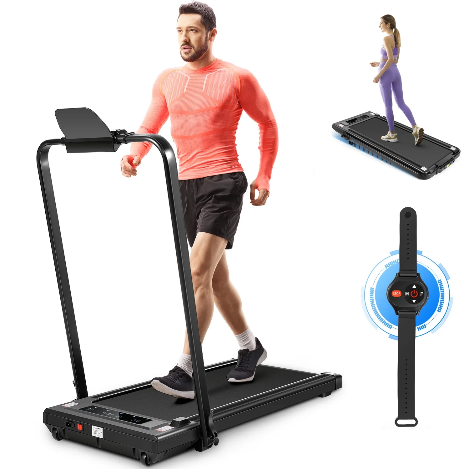 Tikmboex 2 in 1 Under Desk Treadmill with ‎2.5HP Strong Motor LED and Supports 3-Ways Control for Home Office Compact Walking Pad, 300 lbs Capacity Black