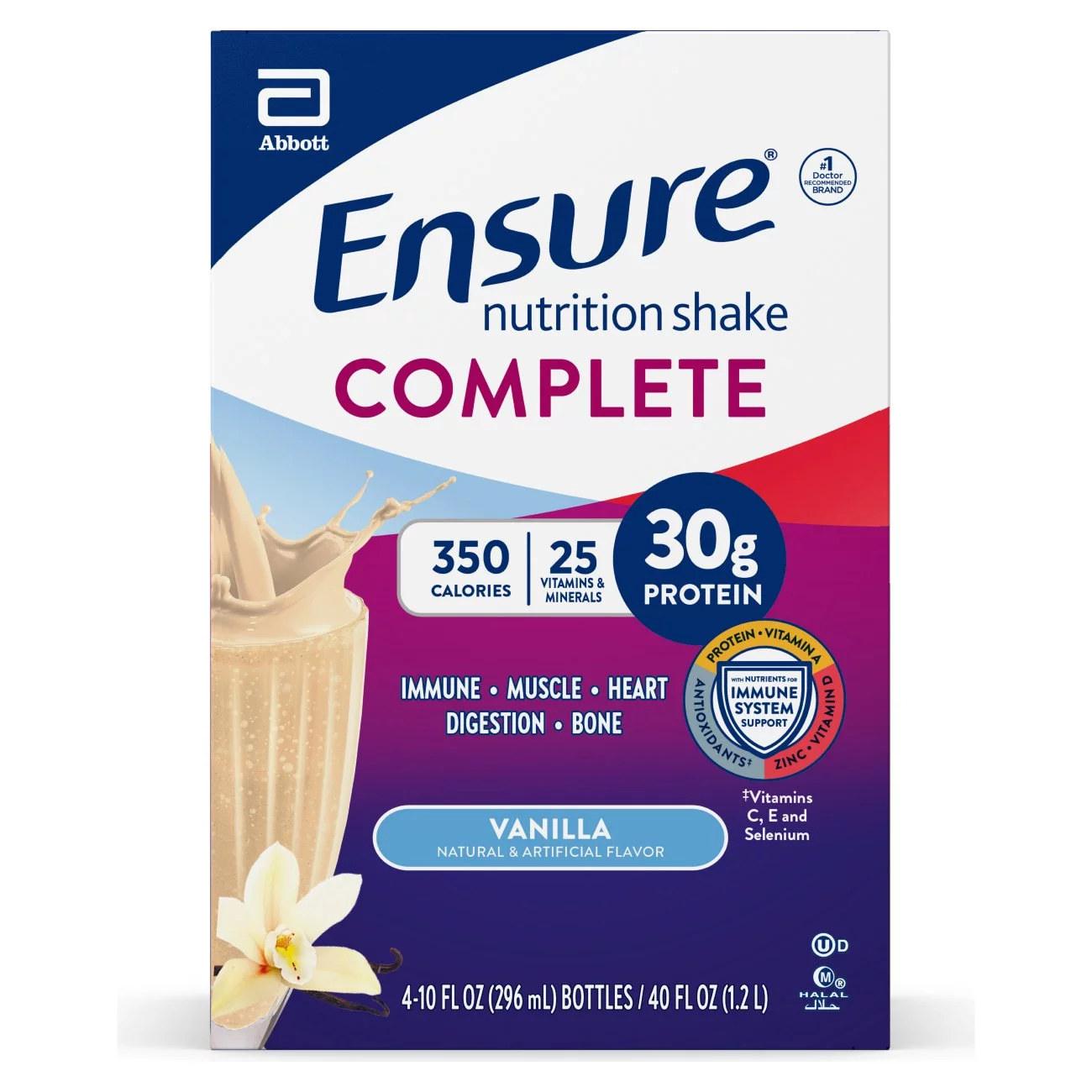 (16 pack) Ensure COMPLETE Nutrition Shake, 30G Protein, Vanilla, 10 fl oz, 4 Count
