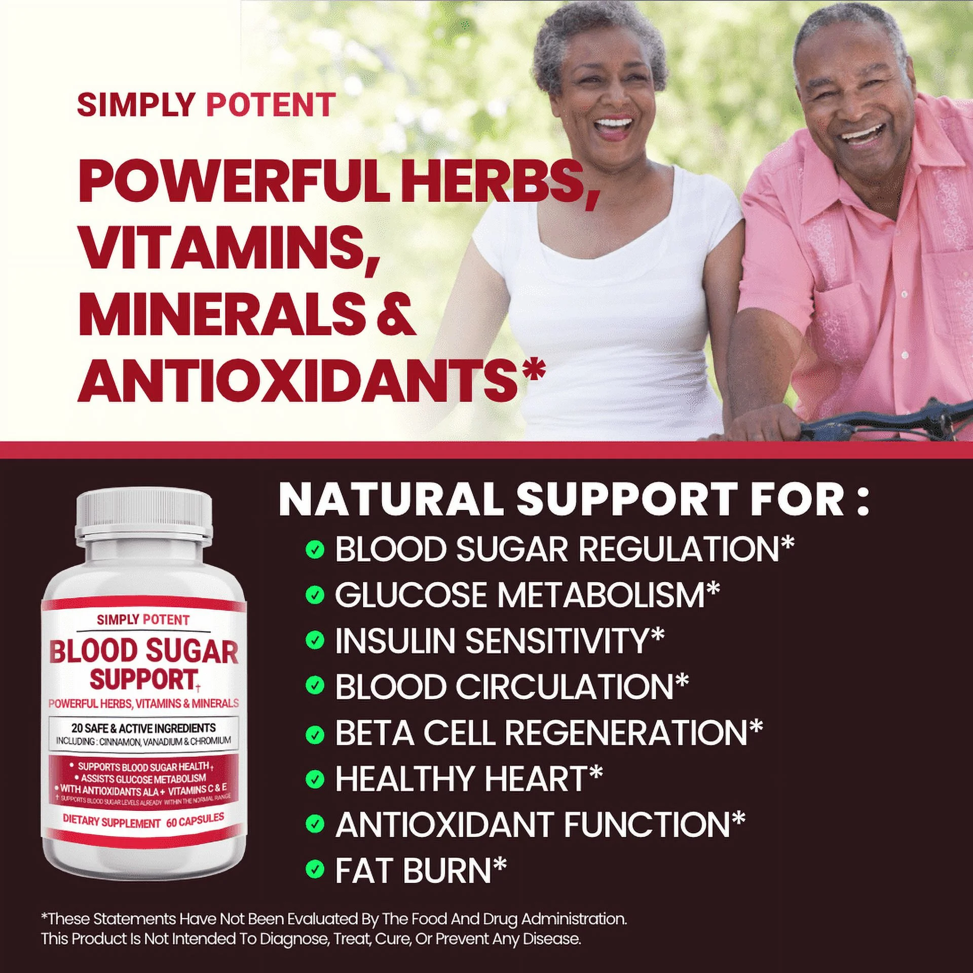 Blood Sugar Support Supplement 20  Herb/Vitamin 60 Capsule