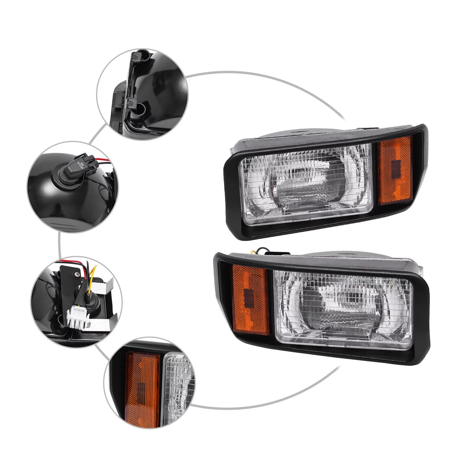 DENEST Left & Right Halogen Headlights For Club Car DS /Turf/Carryall Golf Cart 1993-up