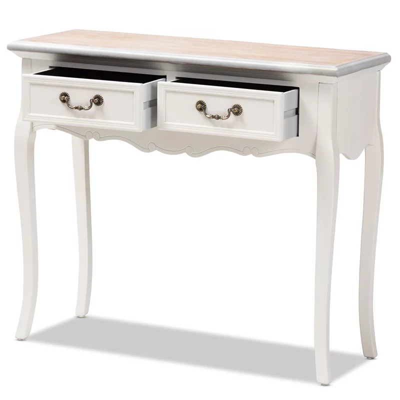 Bowery Hill Two Tone Oak and White Wood 2-Drawer Console Table
