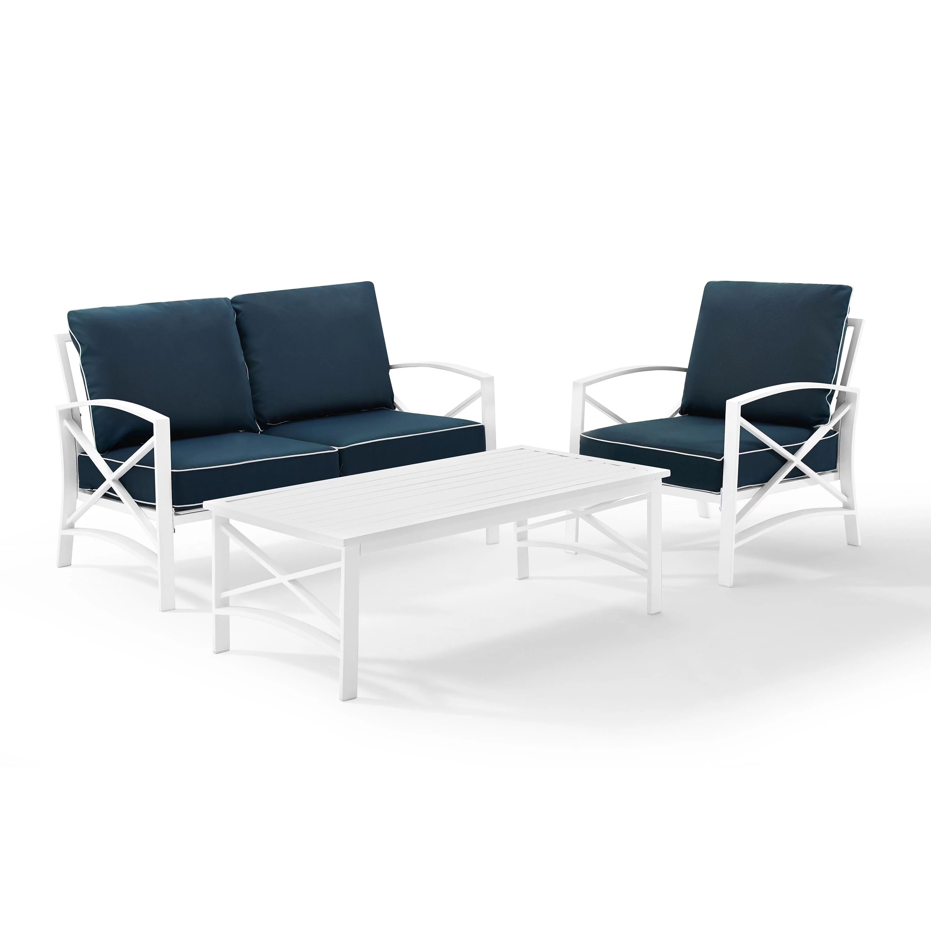 Crosley Kaplan 3 Piece Patio Sofa Set in Navy and White