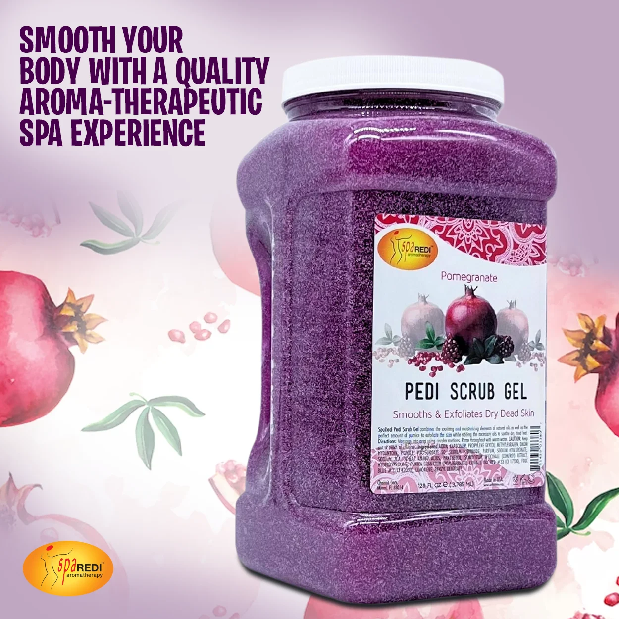 Spa Redi Exfoliating Pumice Gel Scrub 128 oz - Pomegranate, Full Body Mani-Pedi Polish