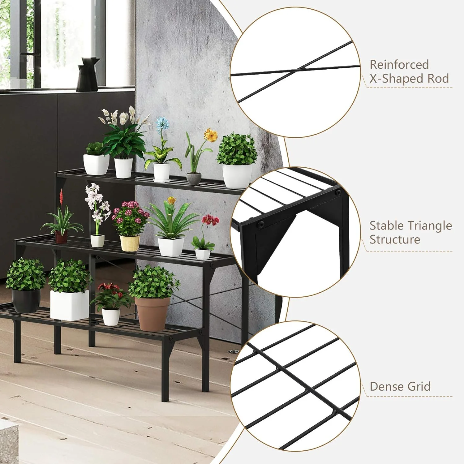 Tiers Metal Plant Stand, Ladder Flower Pots Holders, 3 Tiers Step Plant Display Rack, Heavy Duty Utility Storage Organizer Rack for Home Garden Patio Balcony, Stair Style Plant Stand