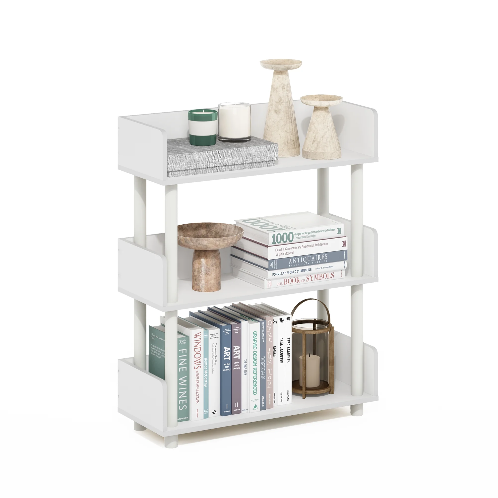 Furinno Turn-N-Tube 3-Tier Freestanding Multipurposes Display Rack, Bookshelf, White/White