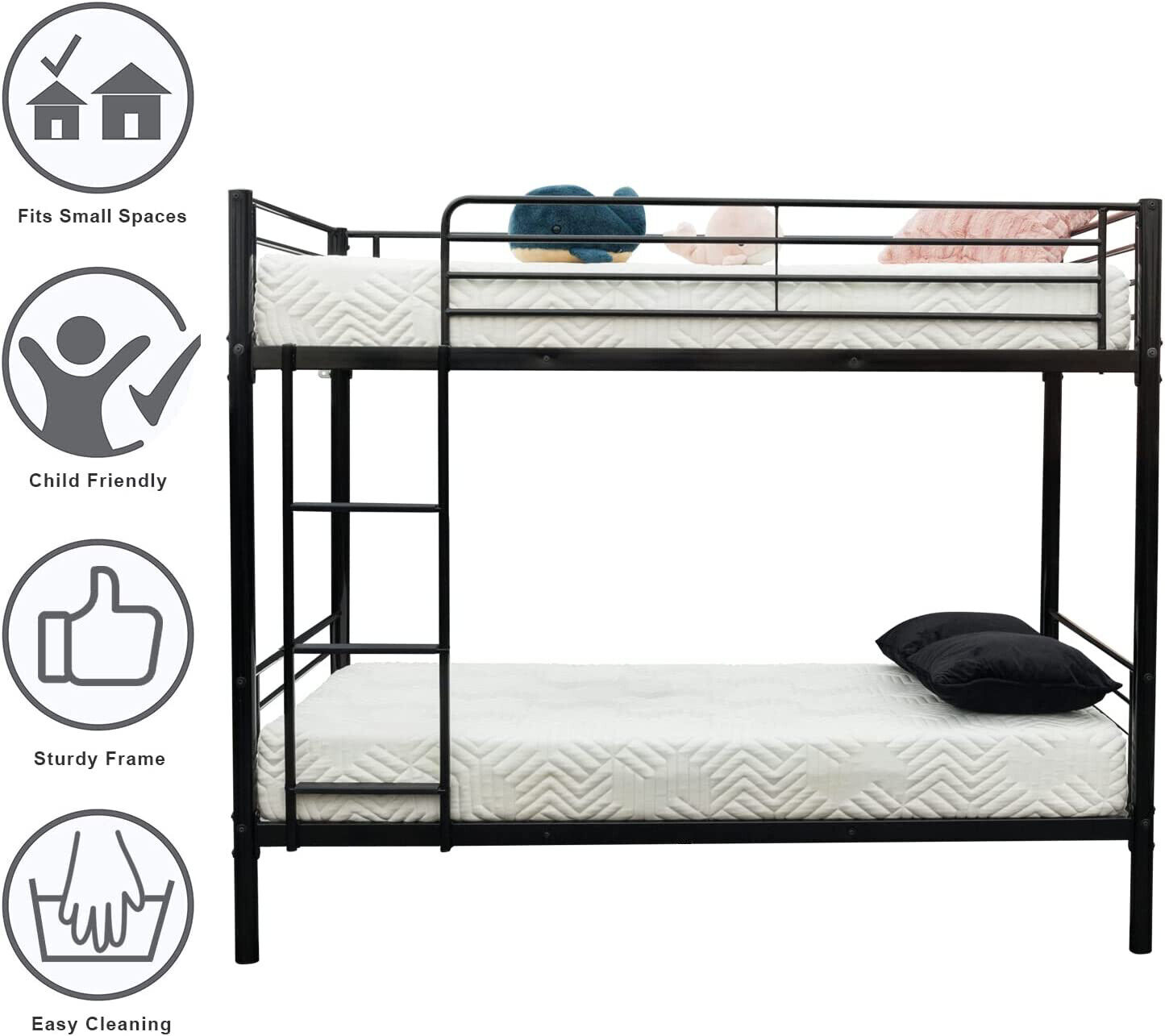 Twin Over Twin Metal Bunk Beds Convertible Bed Frame With Ladder Kids Bedroom
