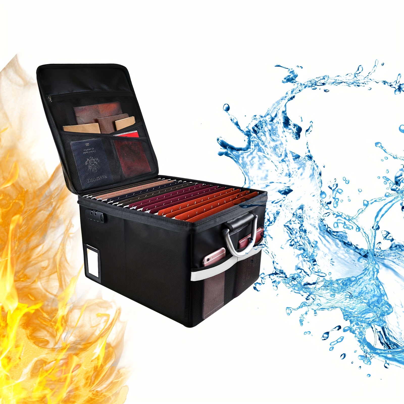 Fireproof Document File Organizer Box, Fireproof Storage Filing Cabinet Box with Lock, Portable Office Safe Box with Handle for Home Office, Water-Resistant File Box for Legal/Letter Folder