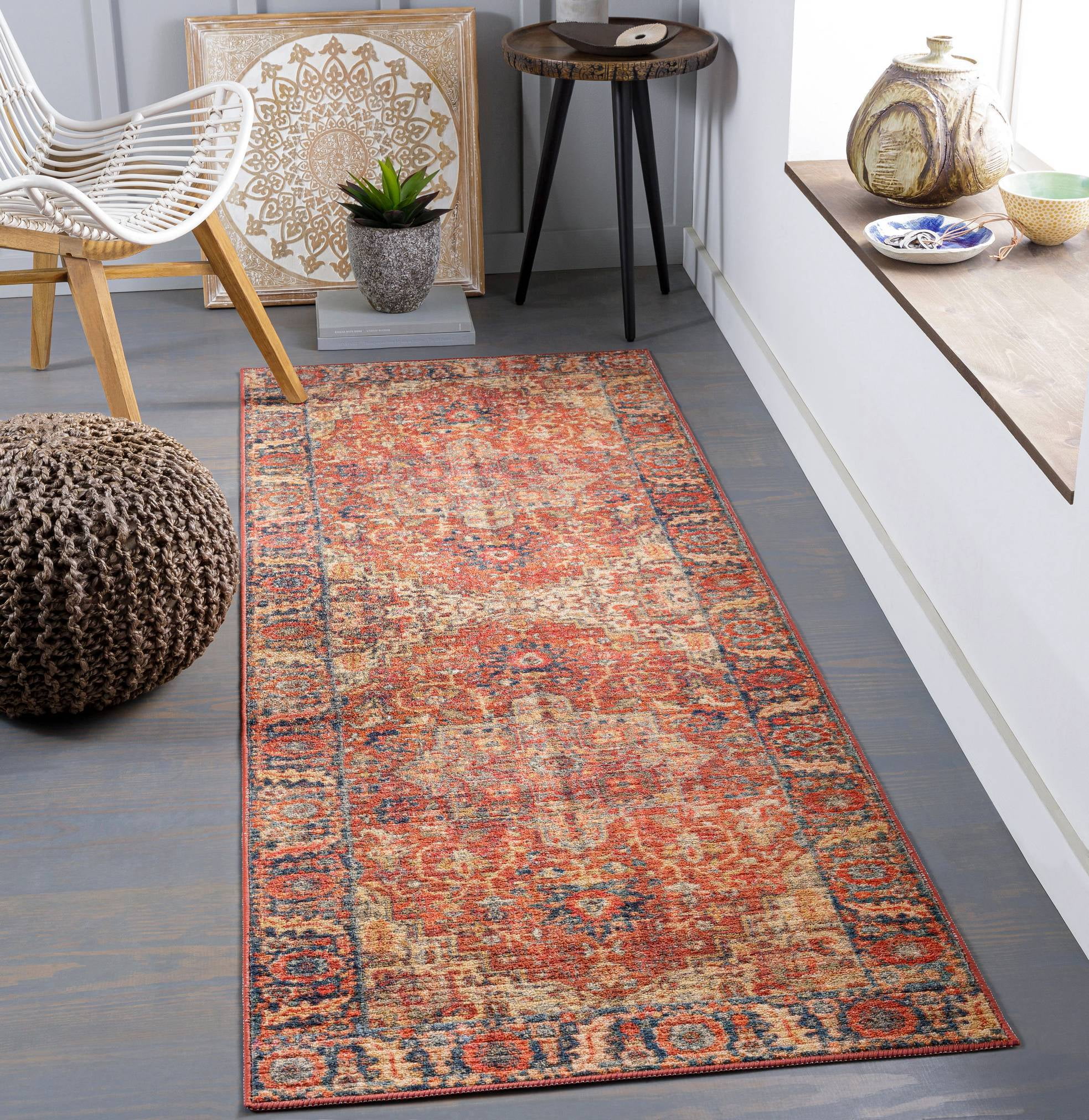 Mark&Day Washable Area Rugs, 2x7 Palos Heights Traditional Bright Red Runner Area Rug (2'7