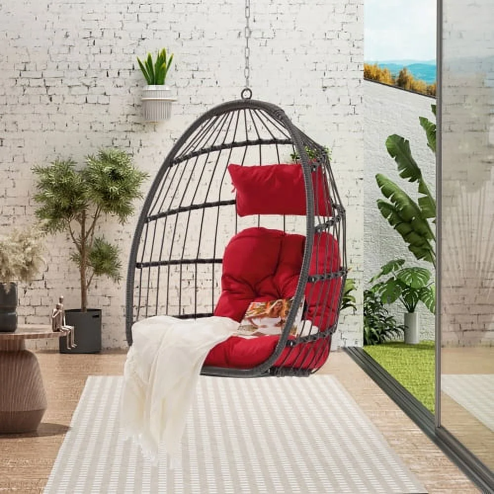 Buumin Outdoor Garden Rattan Egg Swing Chair Hanging Chair Wood