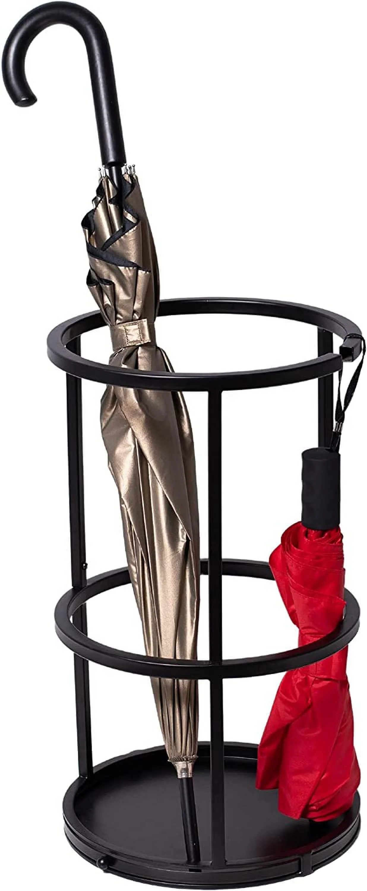 Circular Umbrella Holder With Removable Drip Tray - Stand For Umbrellas - Entryway - Decorative Metal Freestanding Rack Organizer - Cane Walking Stick Holder Black