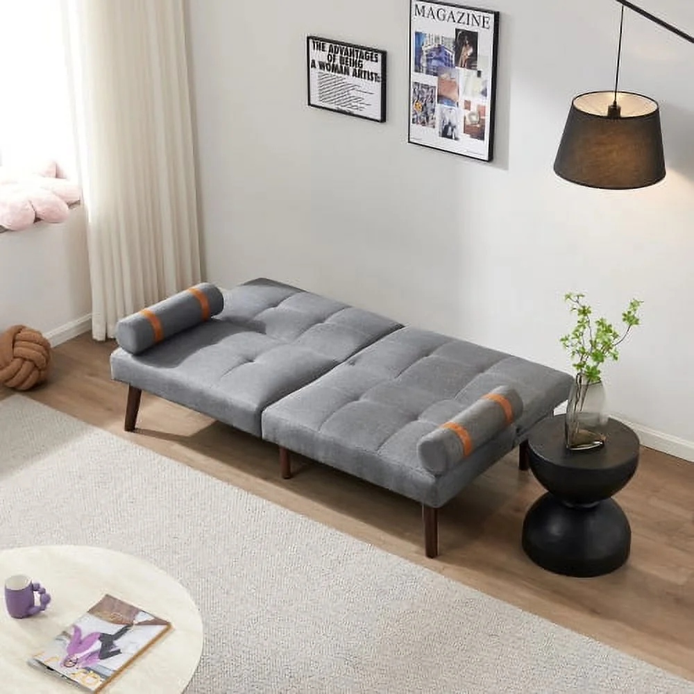 ZJbiubiuHome Convertible Sofa Bed Futon with Solid Wood Legs Linen Fabric Grey