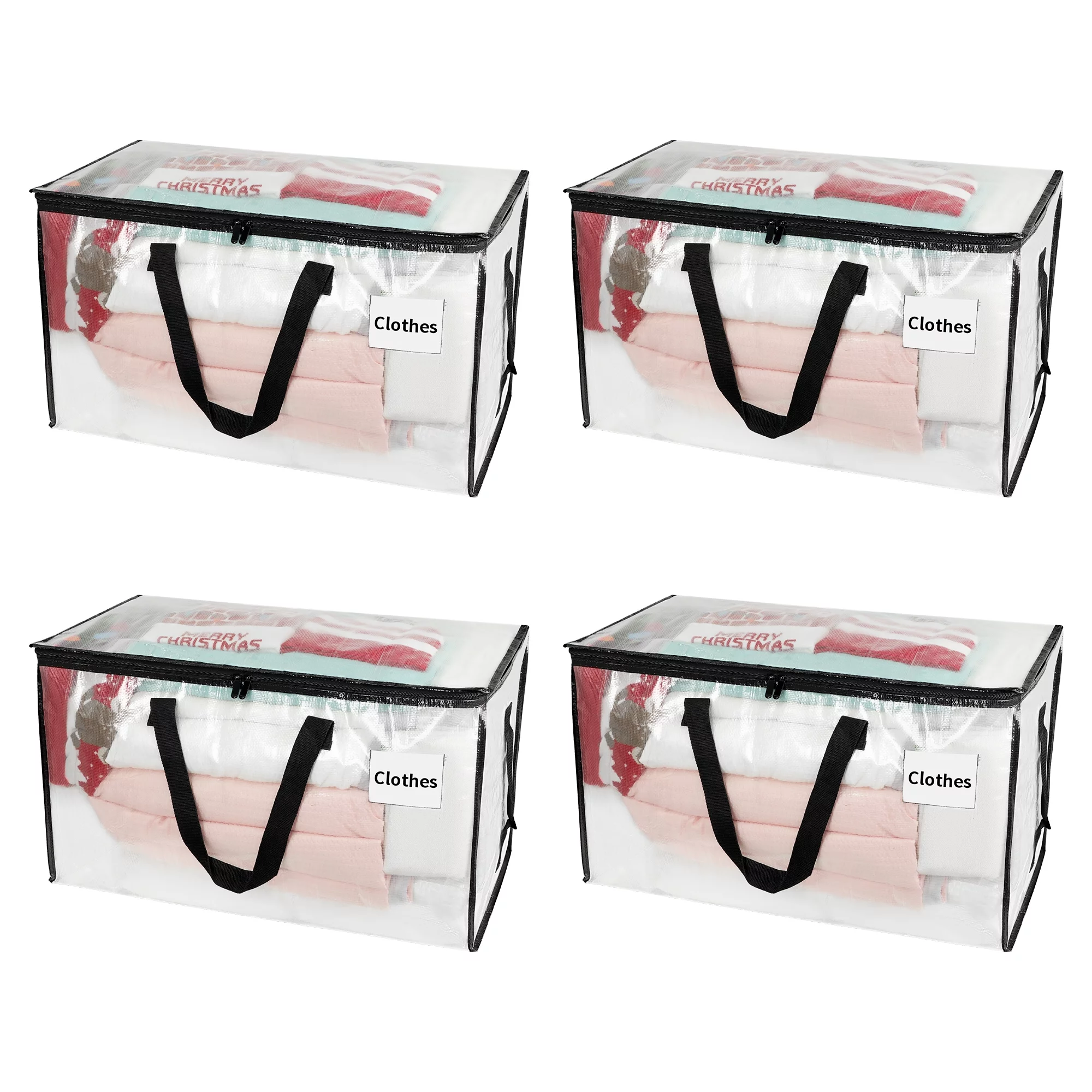 4 Pack Extra Large Moving Bags with Zippers Carrying Handles Heavy-Duty Storage Tote for Space Saving Moving Storage（Clear)