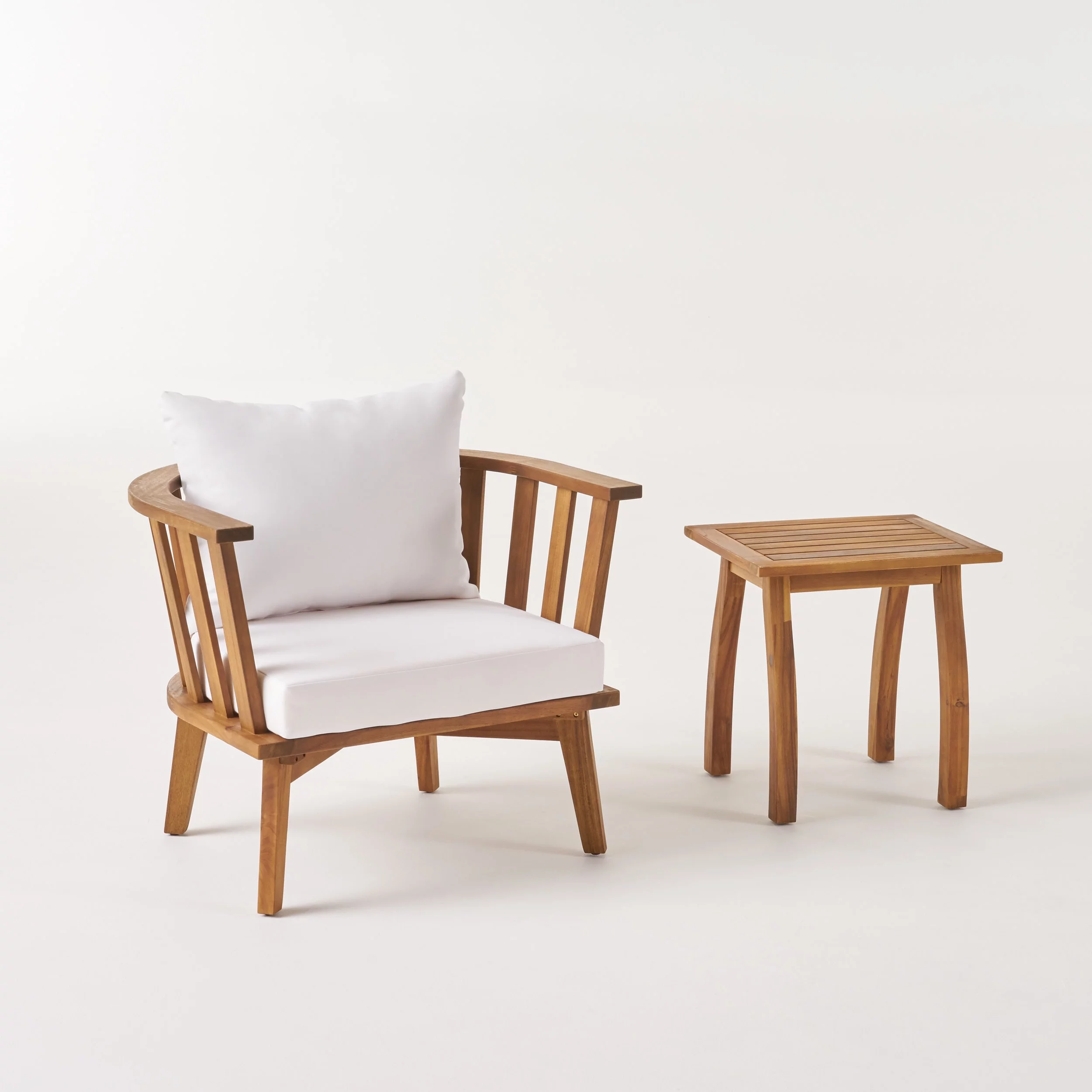 Noble House Barton 2-Piece Outdoor Wood Conversation Set in Teak and White