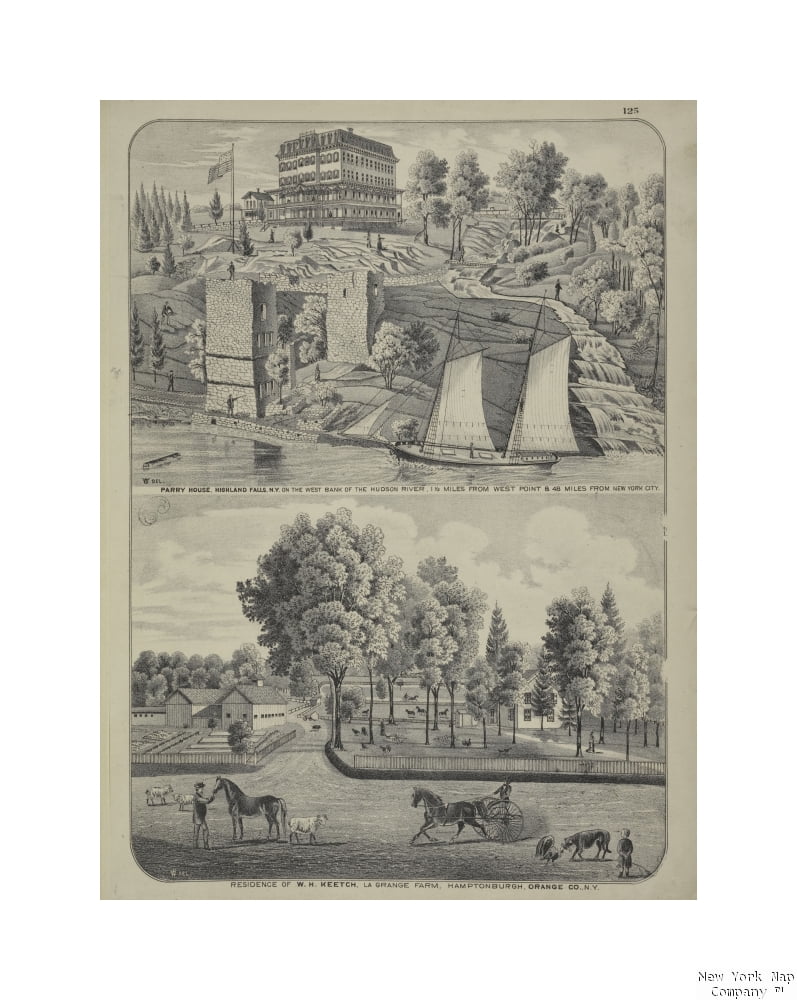 1875 Map of Chicago Parry House, Highland Falls, N.Y. on the West Bank of the Hudson River, 1 1/2 miles from West Point & 48 miles from New York City. ; Residence of W. H. Keetch, La Grange Farm, Hamp