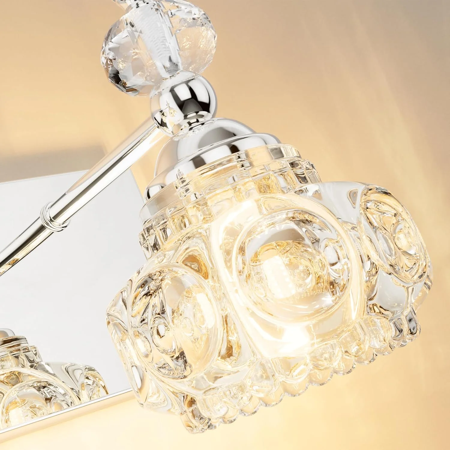 KUANGHENG Modern Bathroom Vanity Lighting Fixtures 3-Lights Industrial Stainless Steel Chrome Finish with Crystal Glass Vanity Lights Farmhouse Bath Lighting(Exclude Bulb)