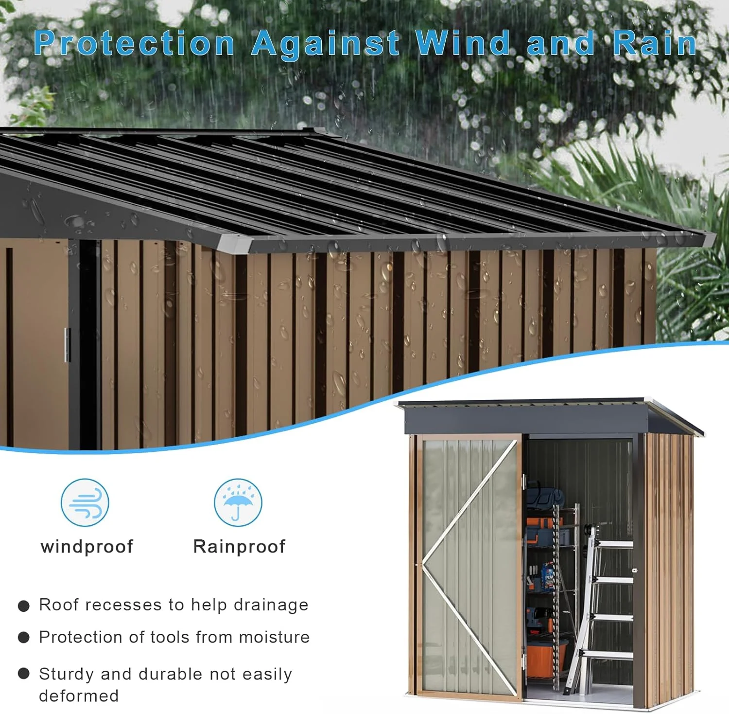 Outdoor Storage Shed, 5x3 FT Utility Tool Shed Storage House with Lockable Door, Steel Anti-Corrosion Garden Shed Outdoor Metal Shed for Garden Backyard Patio Lawn (5' x 3')