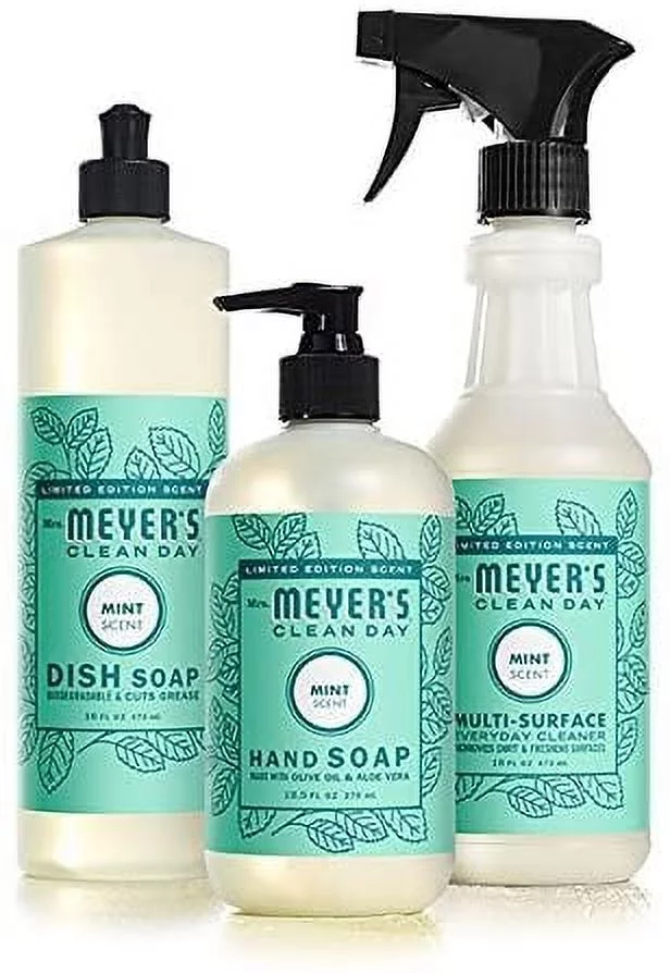 Mrs. Meyers Mint Kitchen Basics Bundle: 3 items 1 Dish Soap, 1 Hand Soap, 1 Everyday Cleaner