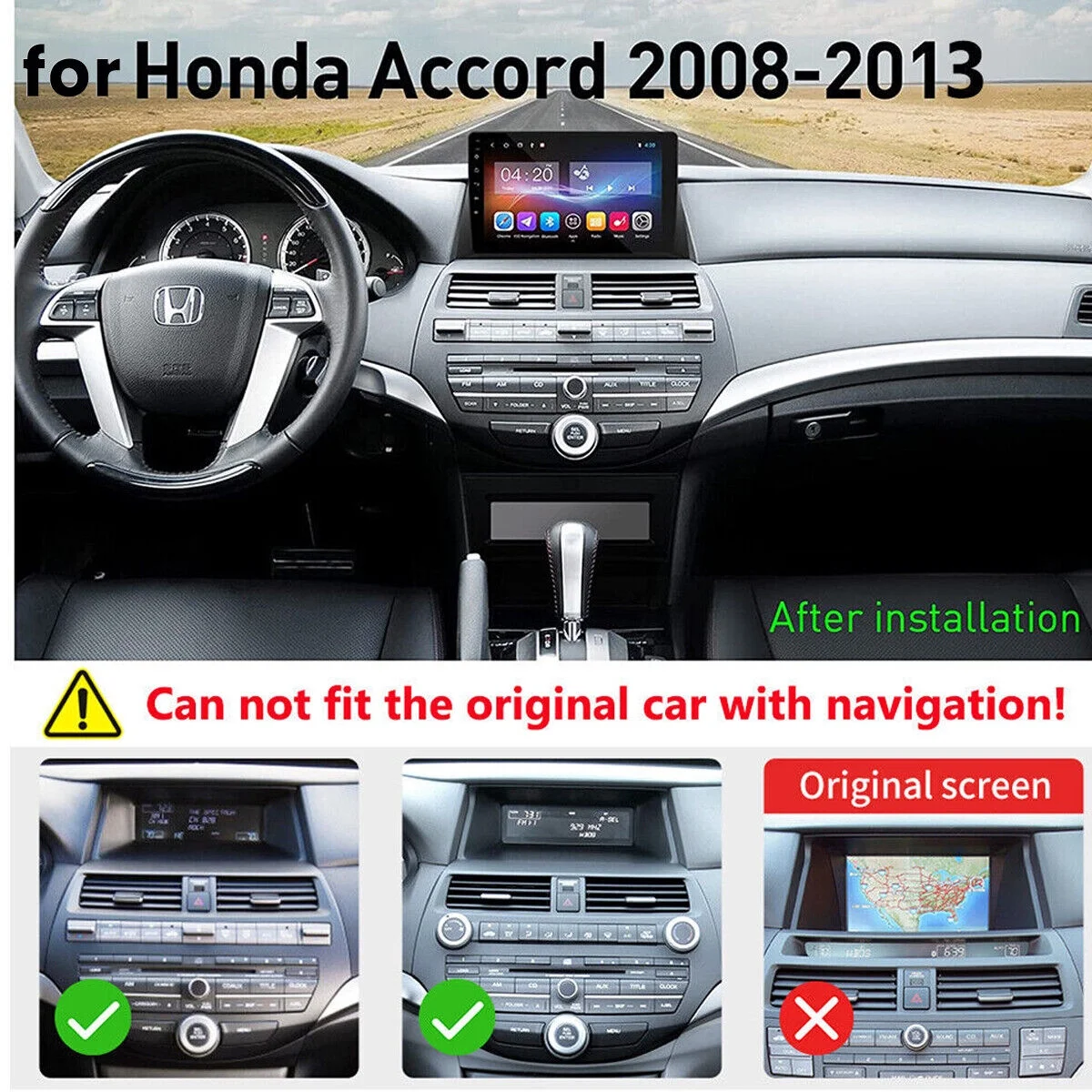 Car Radio Stereo GPS Navigation Carplay For Honda Accord 2008-2013 Backup Camera