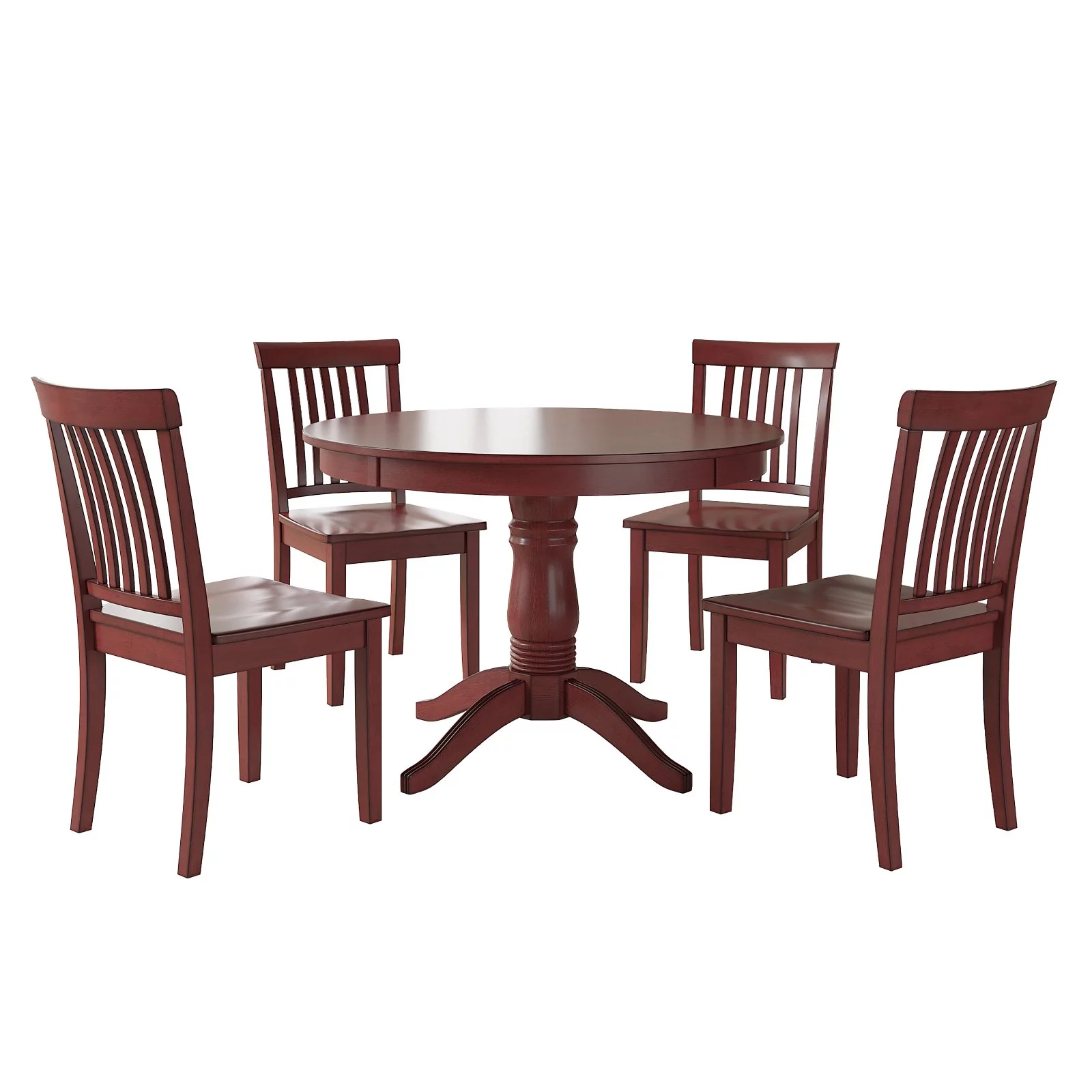Lexington 5-Piece Wood Dining Set, Round Table and 4 Mission Back Chairs, Berry Red