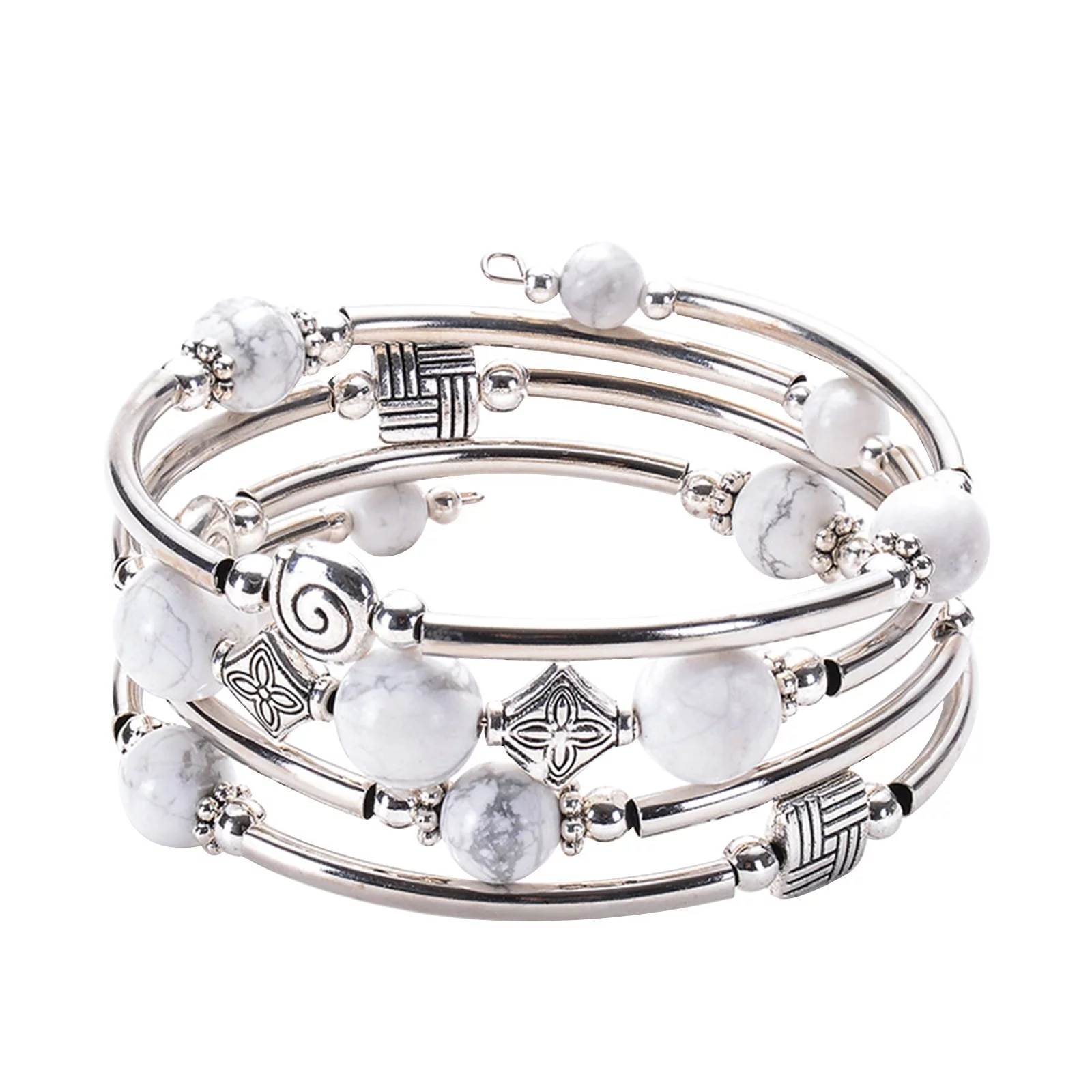 BOLUOYI Earrings for Women Gold Plated Graduation Dress Hand Multilayer Bracelet Volcanic Stone Turquoise Tiger Eye Spiral Memory Bracelet