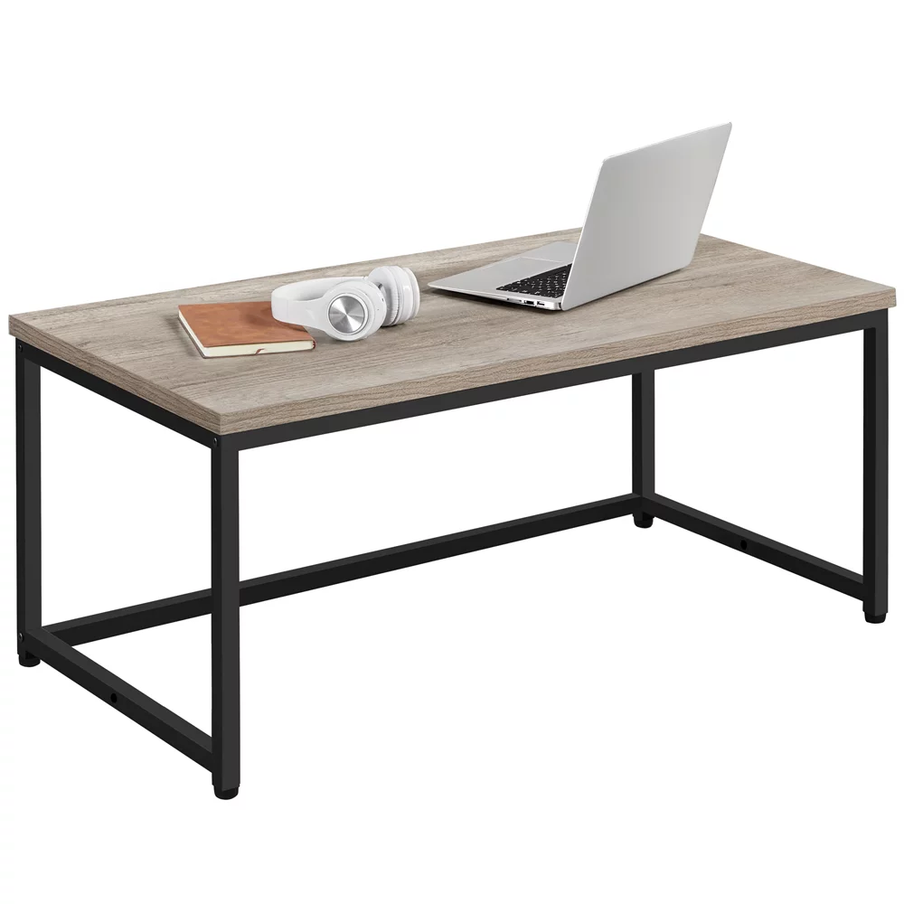 Topeakmart Rectangle Modern Industrial Coffee Table Metal Frame Cocktail Table, Gray