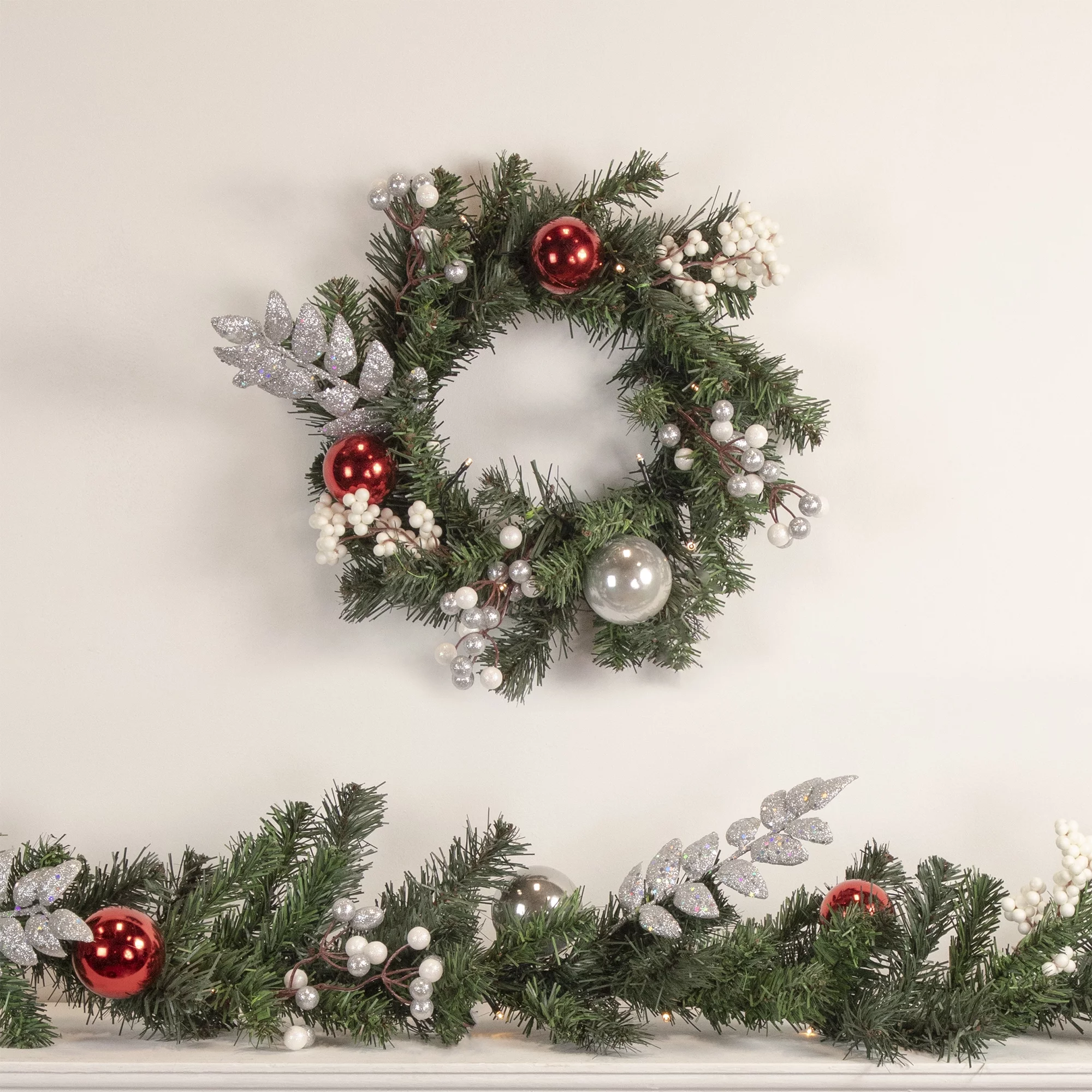 Northlight Pre-Lit Battery Operated Decorated Green Pine Christmas Garland - 9' - Warm White LED